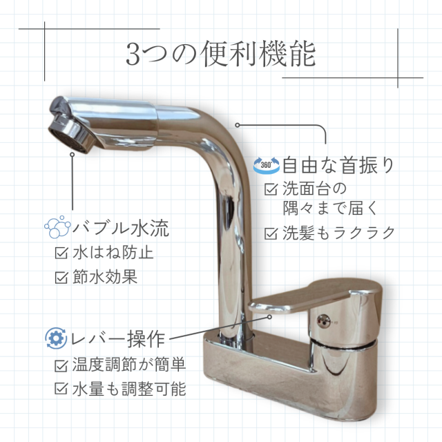 洗面蛇口 混合水栓 2穴 シングルレバー 360° 回転 洗面台 蛇口 交換
